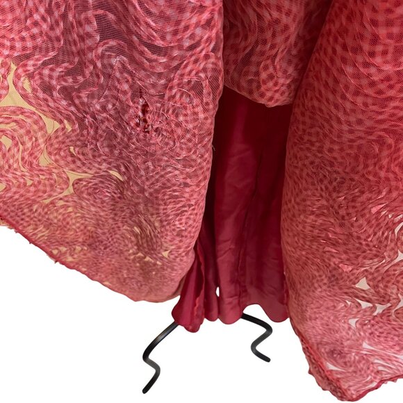 Akris Punto Womens Skirt Size 6 Red Gingham Organdy Rosette Applique Tulle Midi - Picture 9 of 12